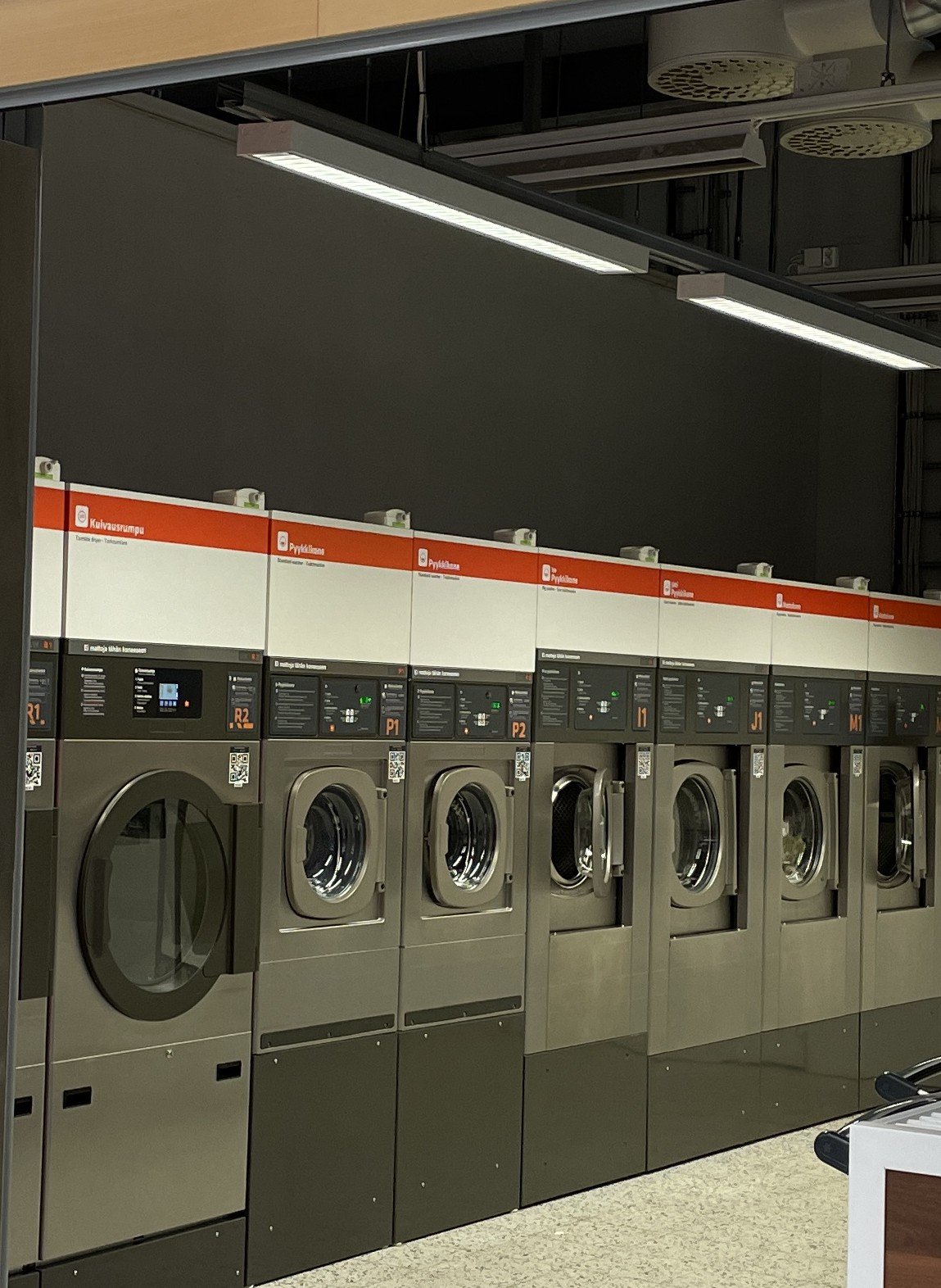 Row of large-capacity industrial dryers